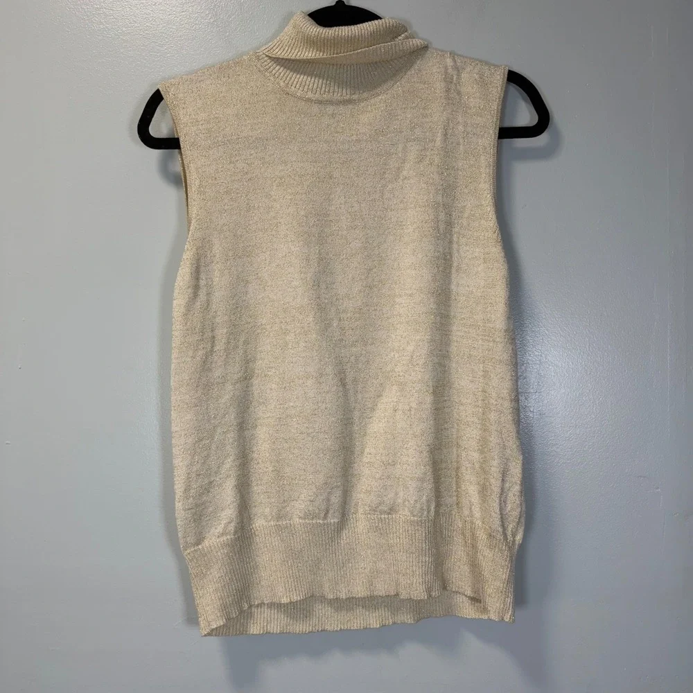 Margaret Frances Womens XL Gold Metallic Knit Sleeveless Turtleneck Sweater Vest